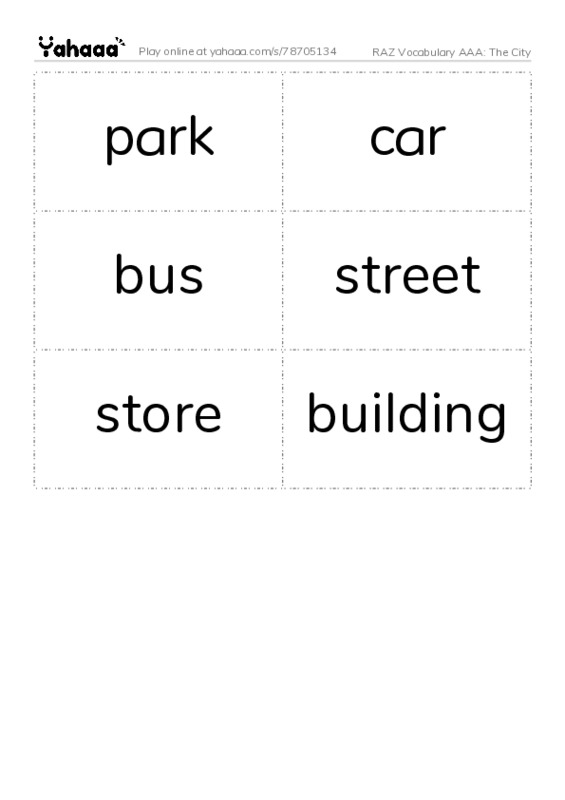 RAZ Vocabulary AAA: The City PDF two columns flashcards