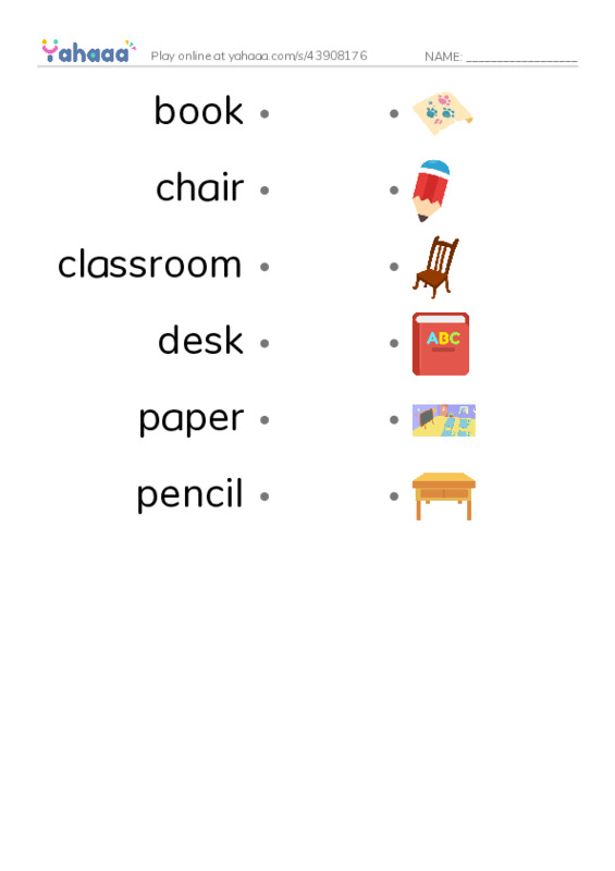 RAZ Vocabulary AAA: The Classroom PDF link match words worksheet