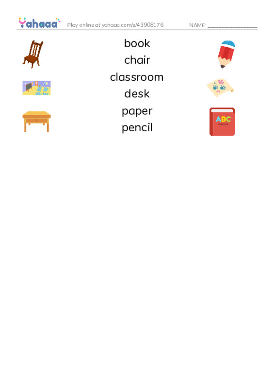 RAZ Vocabulary AAA: The Classroom PDF three columns match words