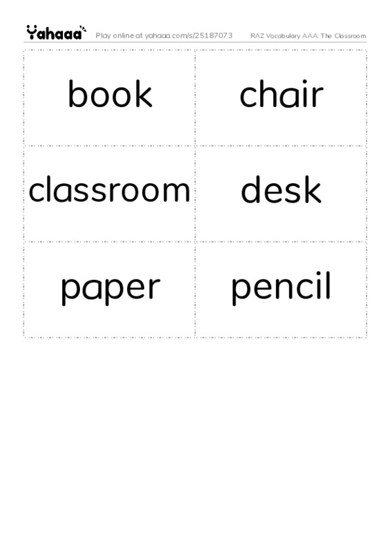 RAZ Vocabulary AAA: The Classroom PDF two columns flashcards