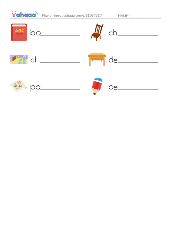 RAZ Vocabulary AAA: The Classroom PDF worksheet writing row