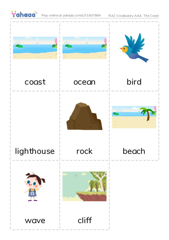 RAZ Vocabulary AAA: The Coast PDF flaschards with images