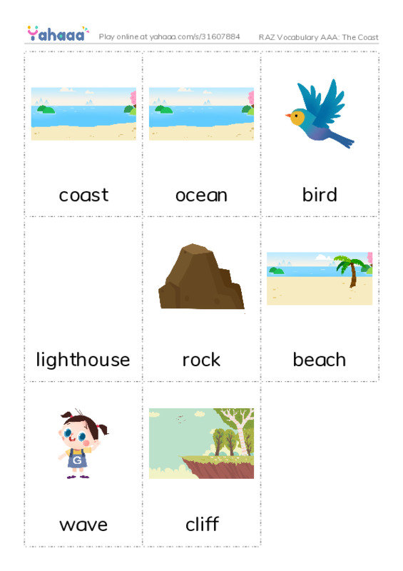 RAZ Vocabulary AAA: The Coast PDF flaschards with images