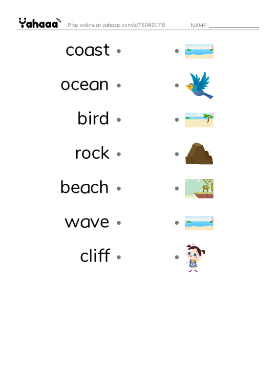 RAZ Vocabulary AAA: The Coast PDF link match words worksheet