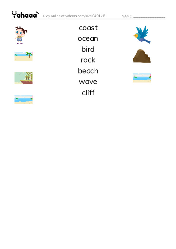 RAZ Vocabulary AAA: The Coast PDF three columns match words