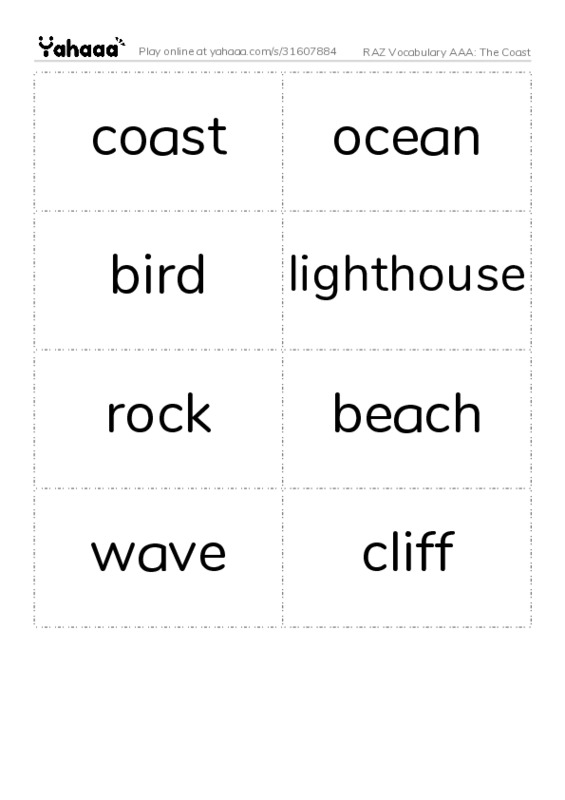 RAZ Vocabulary AAA: The Coast PDF two columns flashcards