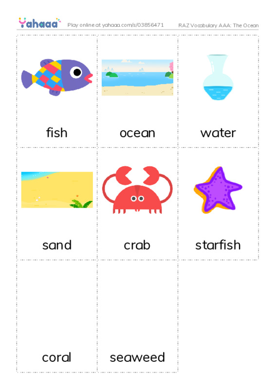 RAZ Vocabulary AAA: The Ocean PDF flaschards with images