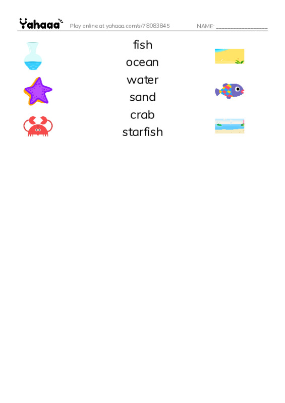 RAZ Vocabulary AAA: The Ocean PDF three columns match words