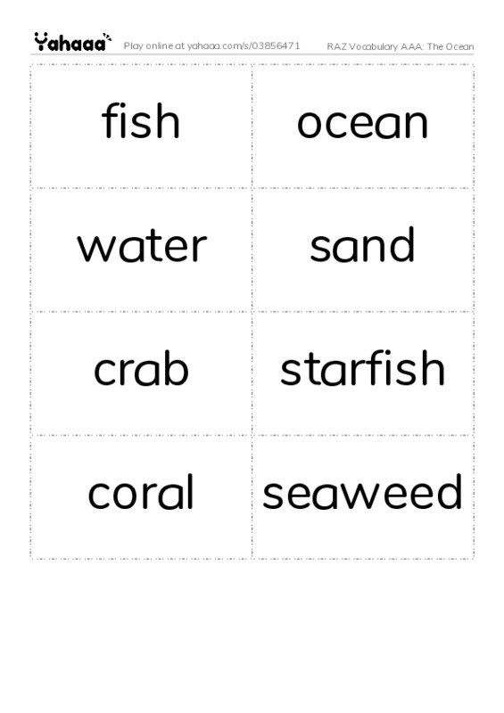 RAZ Vocabulary AAA: The Ocean PDF two columns flashcards