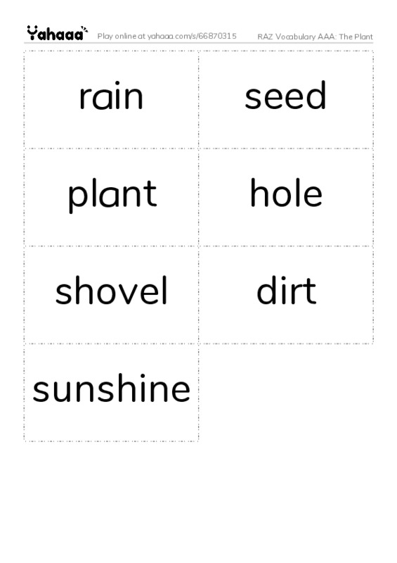 RAZ Vocabulary AAA: The Plant PDF two columns flashcards