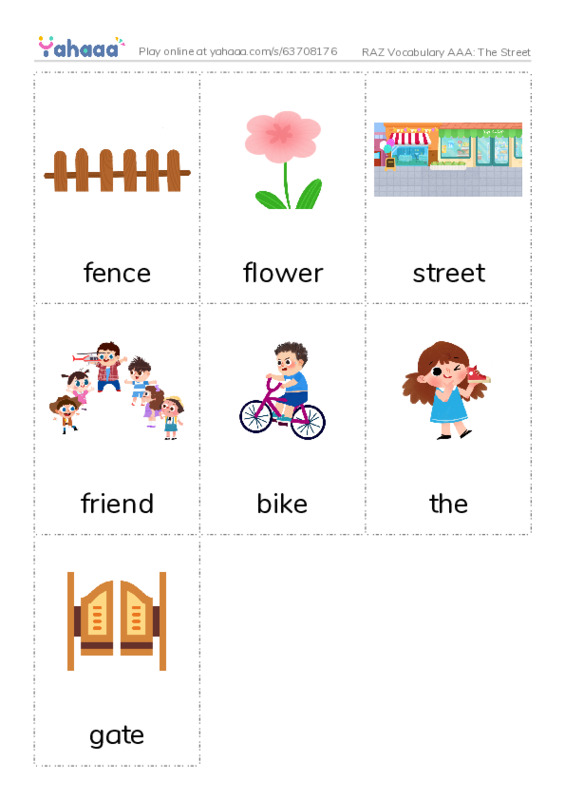 RAZ Vocabulary AAA: The Street PDF flaschards with images