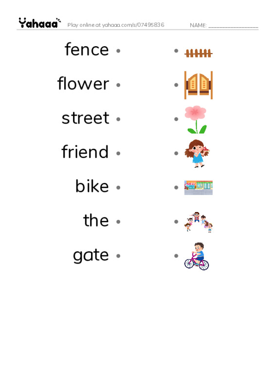 RAZ Vocabulary AAA: The Street PDF link match words worksheet