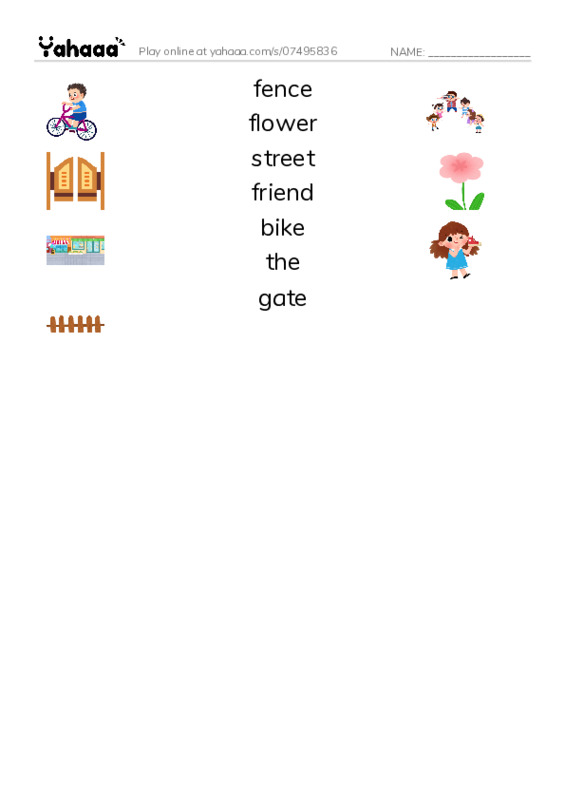 RAZ Vocabulary AAA: The Street PDF three columns match words