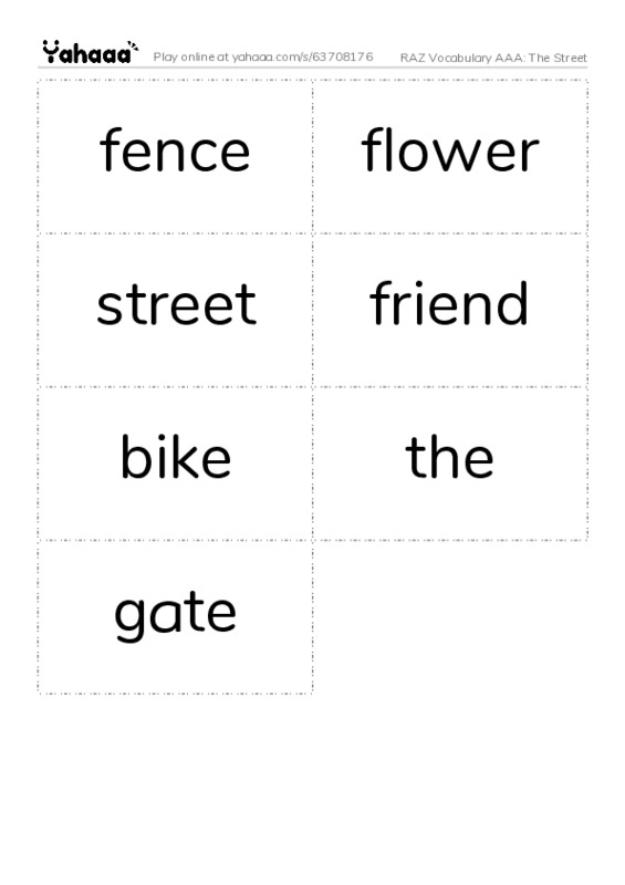 RAZ Vocabulary AAA: The Street PDF two columns flashcards