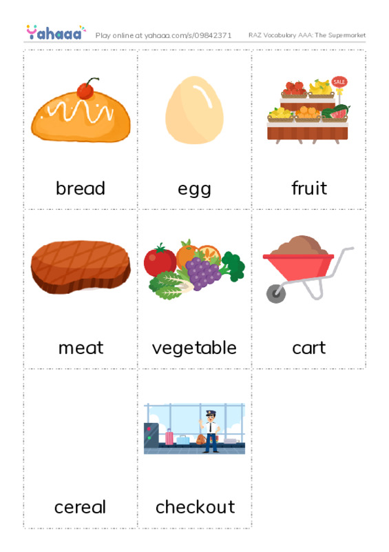 RAZ Vocabulary AAA: The Supermarket PDF flaschards with images