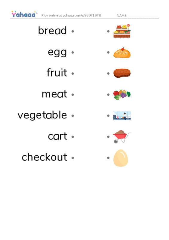 RAZ Vocabulary AAA: The Supermarket PDF link match words worksheet