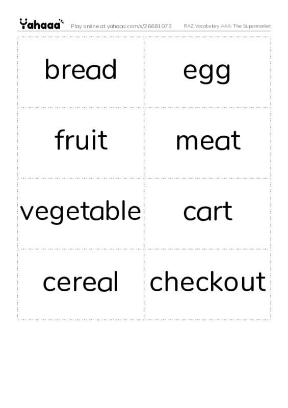 RAZ Vocabulary AAA: The Supermarket PDF two columns flashcards