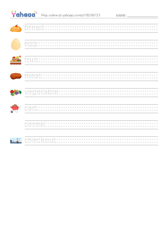 RAZ Vocabulary AAA: The Supermarket PDF write between the lines worksheet