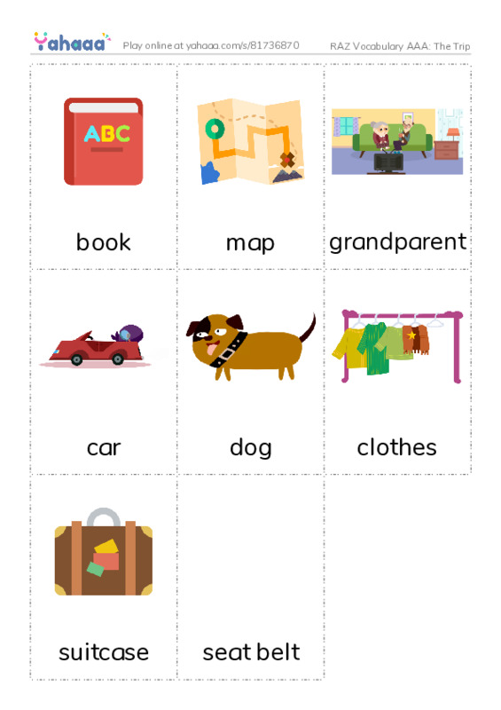 RAZ Vocabulary AAA: The Trip PDF flaschards with images