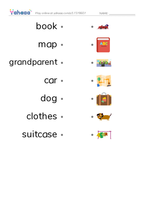 RAZ Vocabulary AAA: The Trip PDF link match words worksheet
