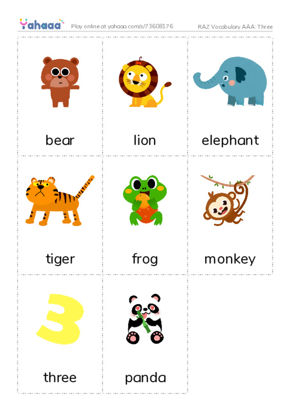 RAZ Vocabulary AAA: Three PDF flaschards with images