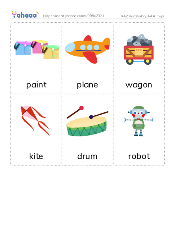 RAZ Vocabulary AAA: Toys PDF flaschards with images