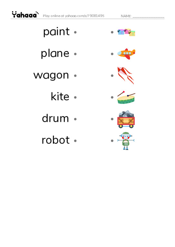 RAZ Vocabulary AAA: Toys PDF link match words worksheet