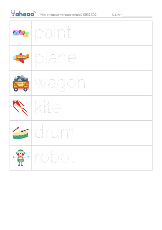 RAZ Vocabulary AAA: Toys PDF one column image words