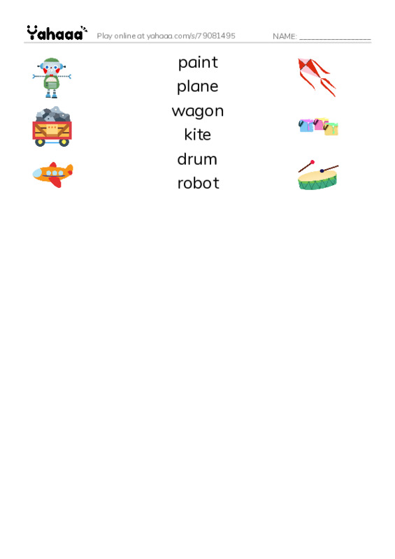 RAZ Vocabulary AAA: Toys PDF three columns match words