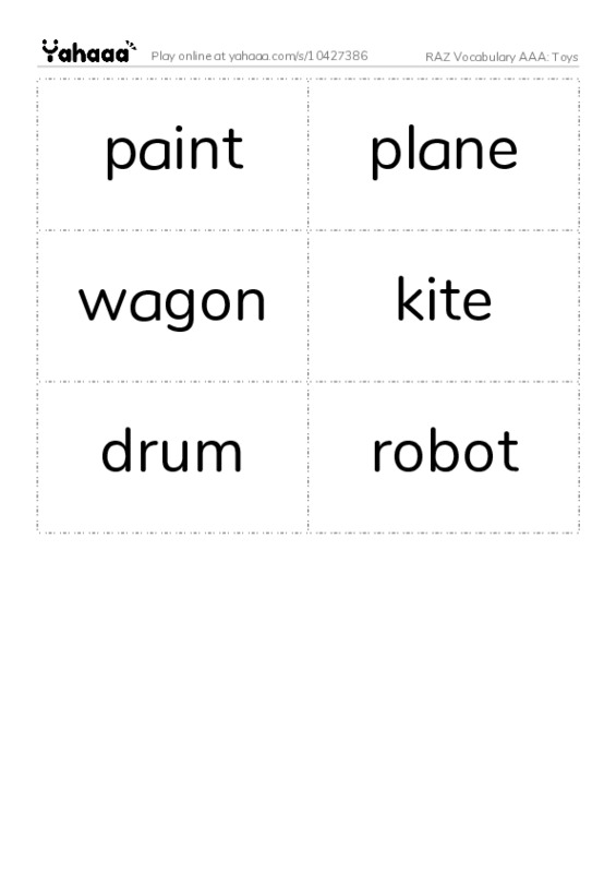 RAZ Vocabulary AAA: Toys PDF two columns flashcards
