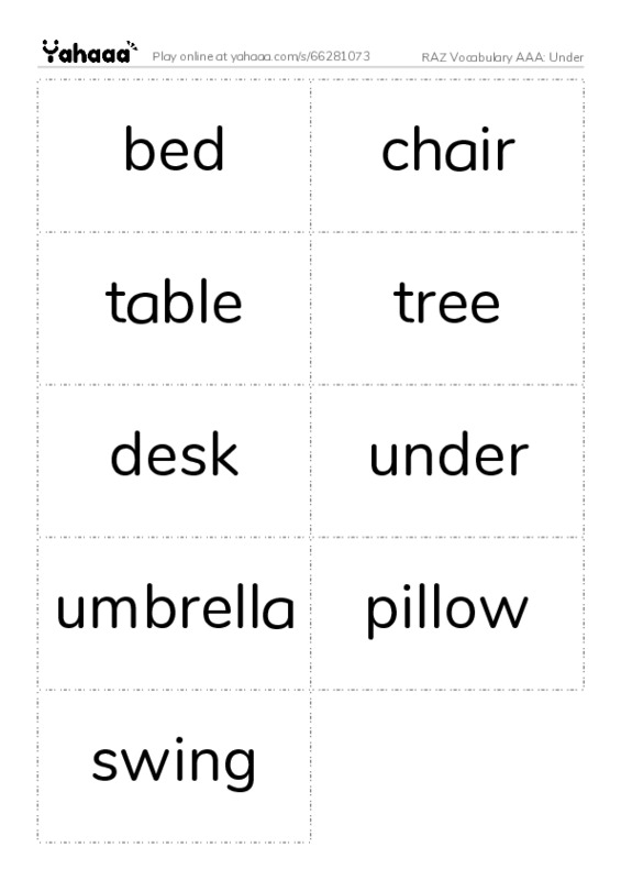 RAZ Vocabulary AAA: Under PDF two columns flashcards