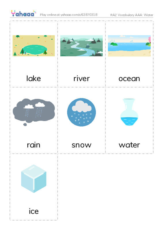RAZ Vocabulary AAA: Water PDF flaschards with images