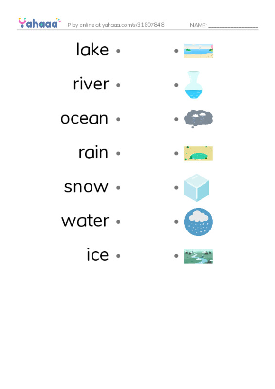 RAZ Vocabulary AAA: Water PDF link match words worksheet