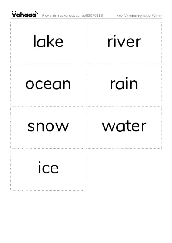 RAZ Vocabulary AAA: Water PDF two columns flashcards