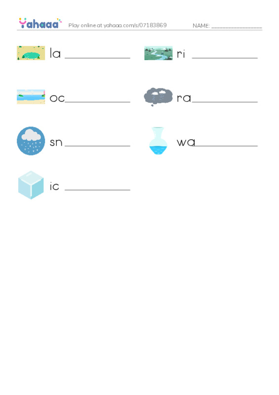 RAZ Vocabulary AAA: Water PDF worksheet writing row