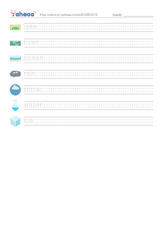 RAZ Vocabulary AAA: Water PDF write between the lines worksheet