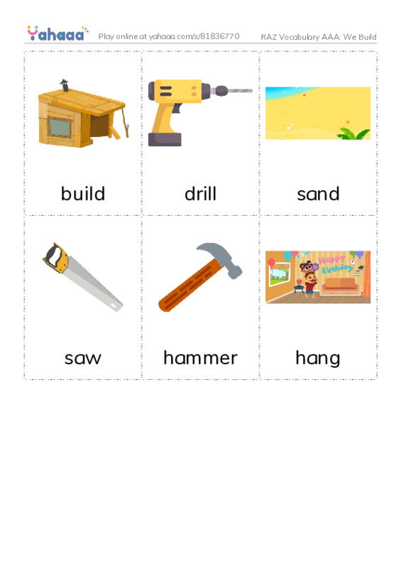 RAZ Vocabulary AAA: We Build PDF flaschards with images