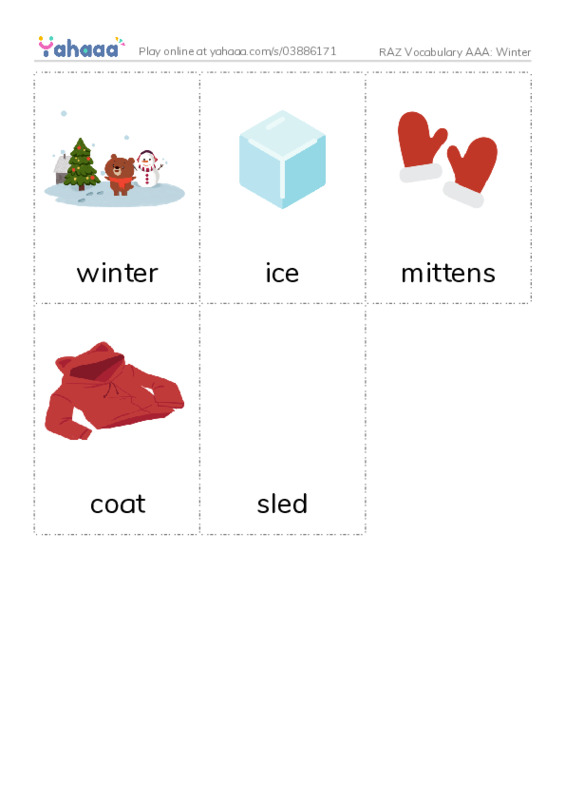 RAZ Vocabulary AAA: Winter PDF flaschards with images