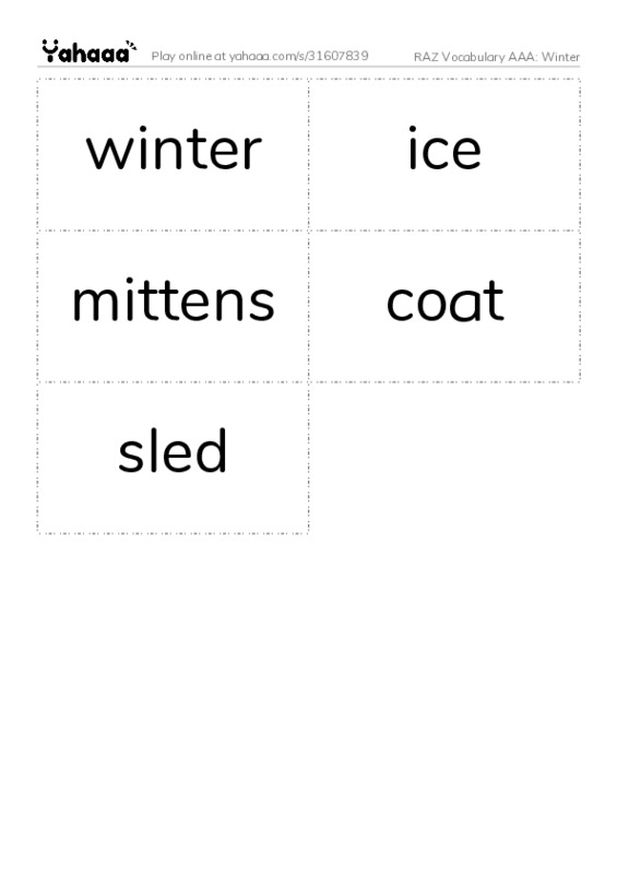 RAZ Vocabulary AAA: Winter PDF two columns flashcards