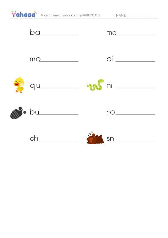 RAZ Vocabulary B: Animal Sounds PDF worksheet writing row