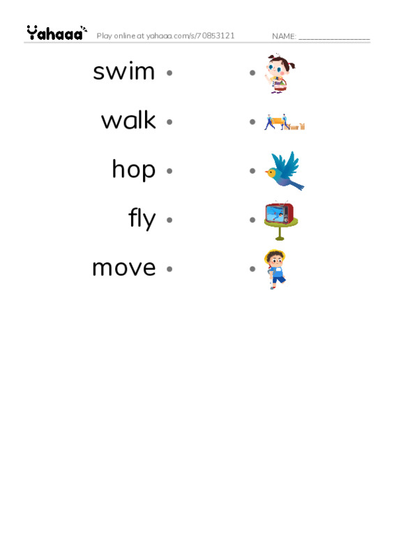 RAZ Vocabulary B: Animals Can Move PDF link match words worksheet