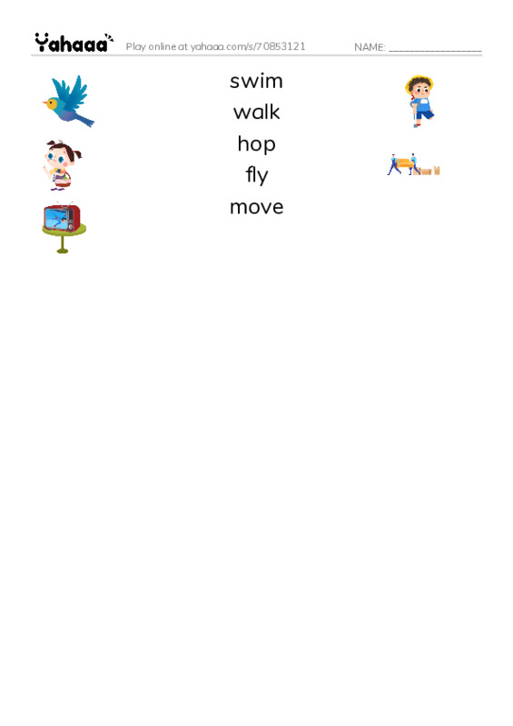 RAZ Vocabulary B: Animals Can Move PDF three columns match words