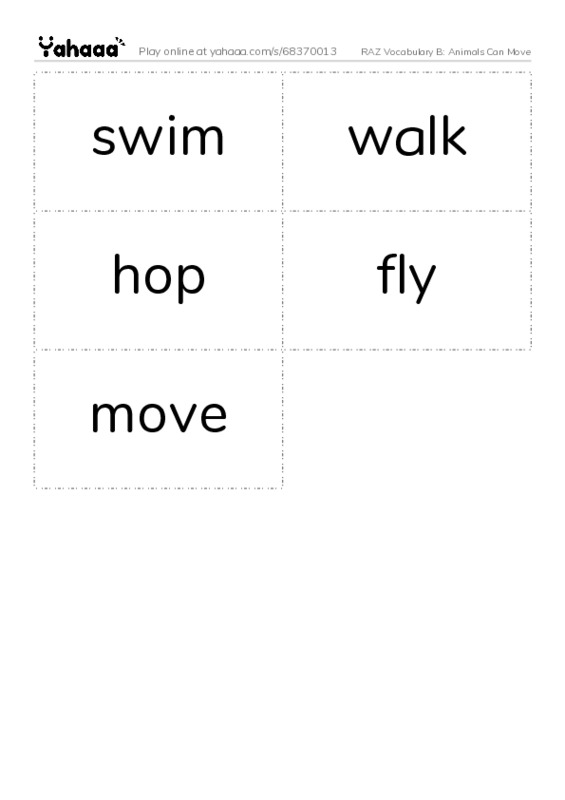 RAZ Vocabulary B: Animals Can Move PDF two columns flashcards