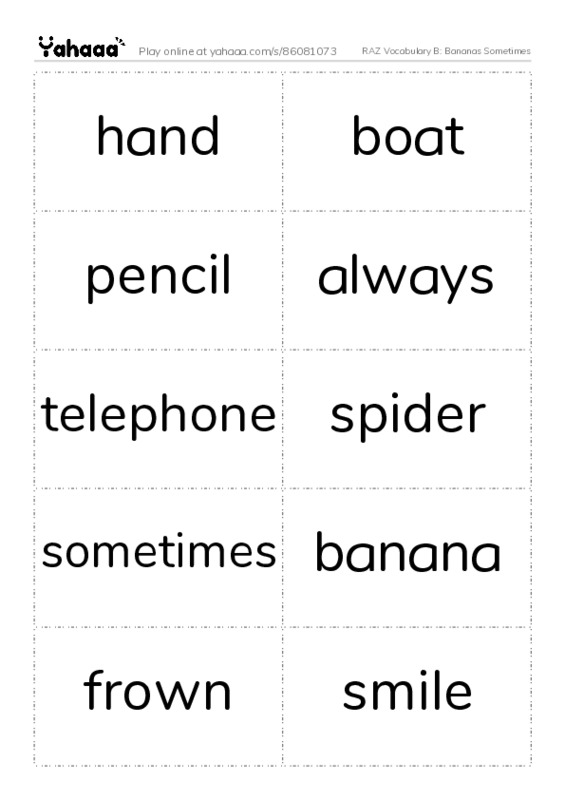 RAZ Vocabulary B: Bananas Sometimes PDF two columns flashcards
