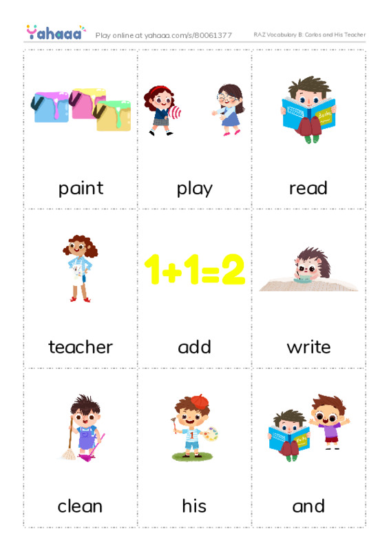 RAZ Vocabulary B: Carlos and His Teacher PDF flaschards with images