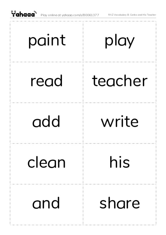 RAZ Vocabulary B: Carlos and His Teacher PDF two columns flashcards