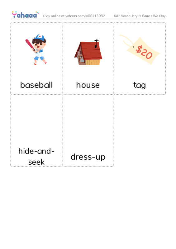 RAZ Vocabulary B: Games We Play PDF flaschards with images