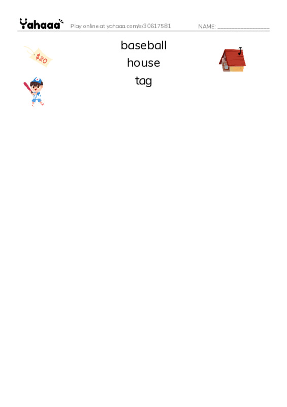 RAZ Vocabulary B: Games We Play PDF three columns match words