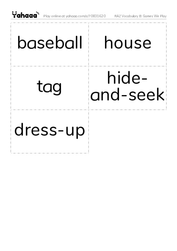 RAZ Vocabulary B: Games We Play PDF two columns flashcards