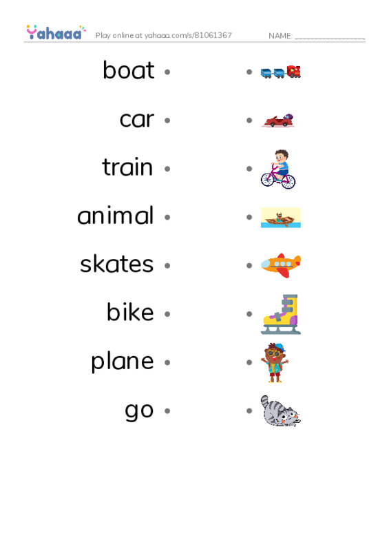 RAZ Vocabulary B: Go Animals Go PDF link match words worksheet